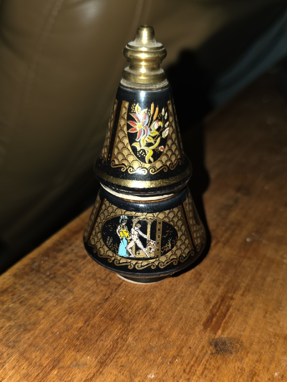 Ornate Black and Gold Hand-Painted Decorative Perfume Cream Bottle